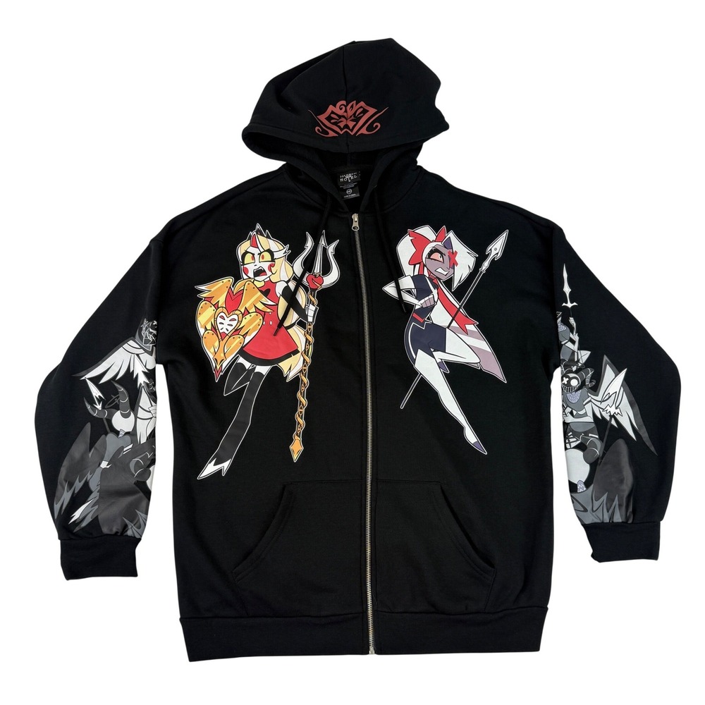 Hot Topic Hazbin Hotel Zip Hoodie Mens Medium Black Charlie Vaggie Sweatshirt